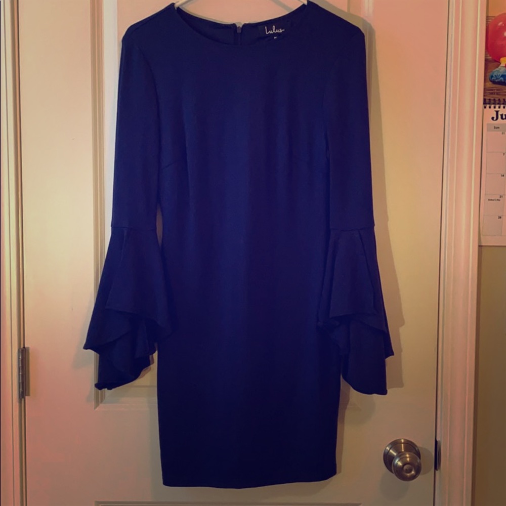 Navy Blue Bell Sleeve Dress